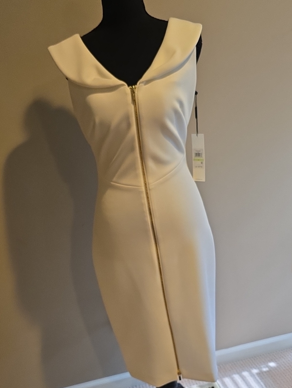 Calvin Klein Ivory Sleeveless V-Neck Midi Sheath Dress